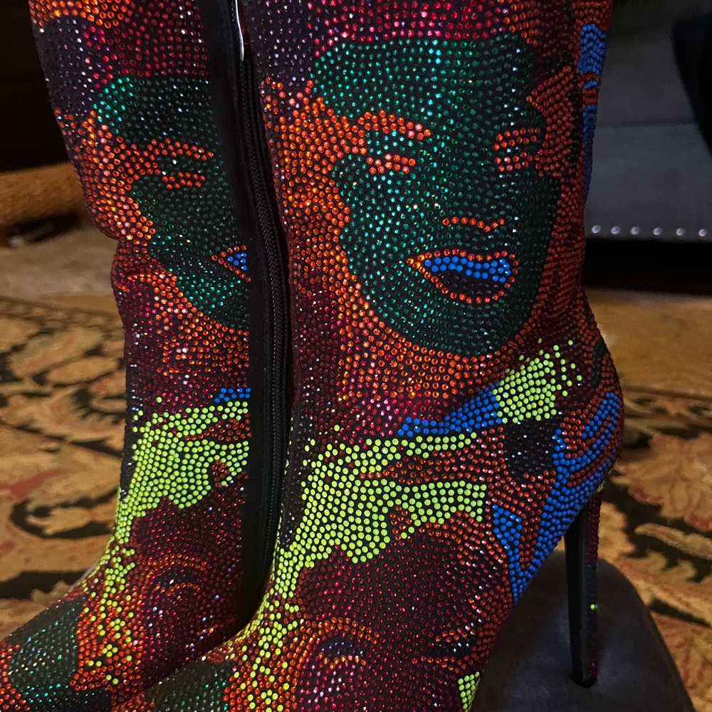 Colorful Rhinestone Ankle Boots